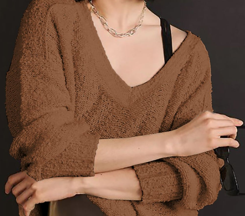 V-Neck Dropped Shoulder Sweater