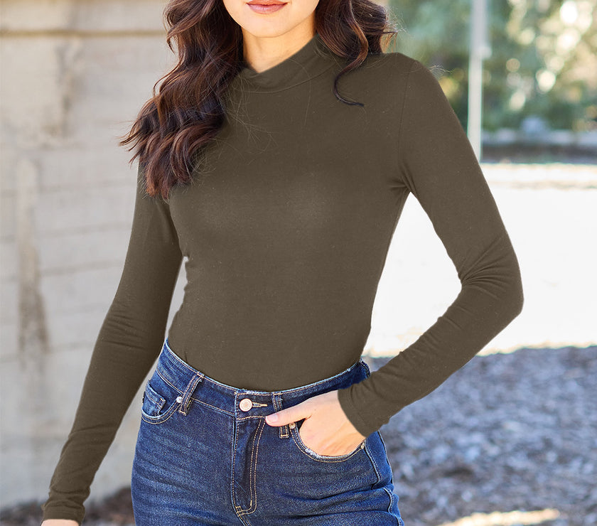 Basic Bae Full Size Mock Neck Long Sleeve Bodysuit