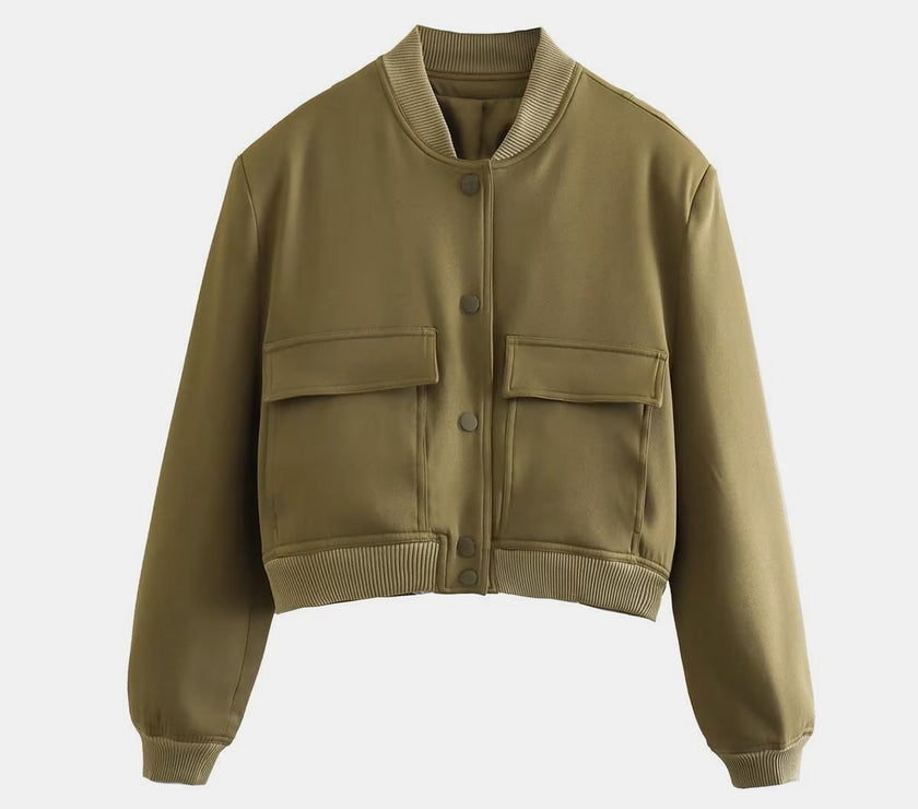 Pocketed Snap Down Baseball Collar Jacket