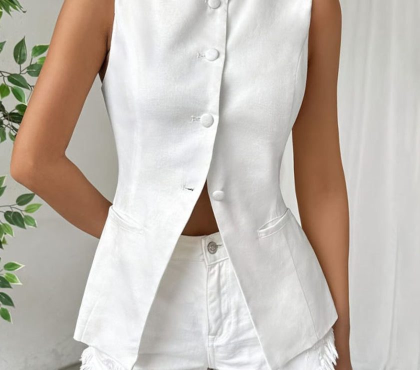 Button Down Round Neck Vest