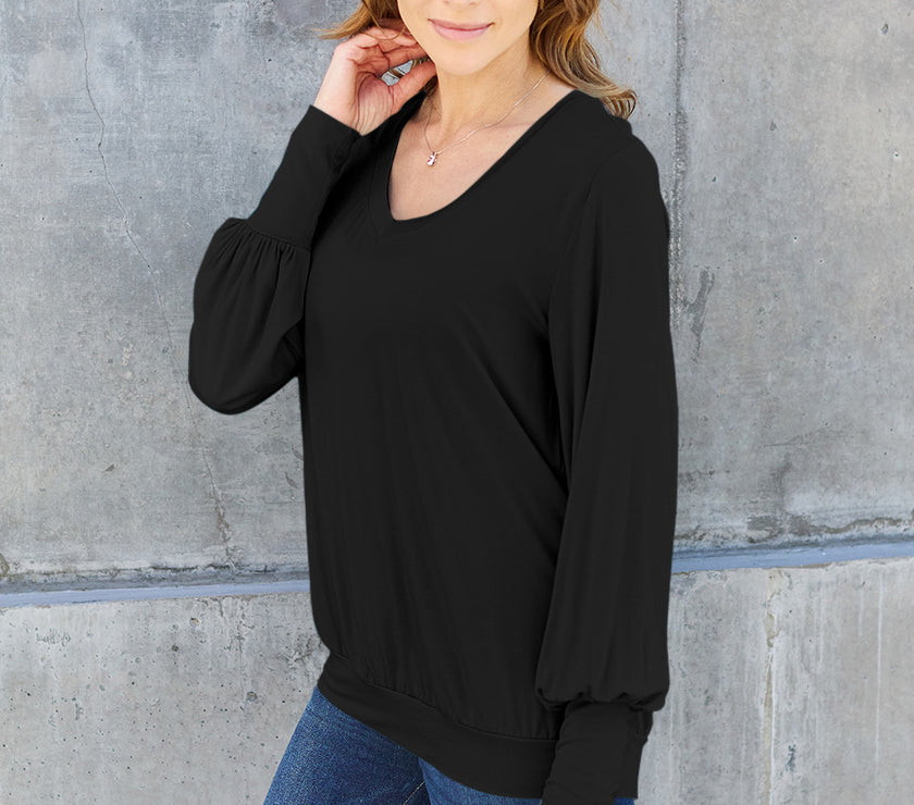 Basic Bae Full Size V-Neck Lantern Sleeve Top