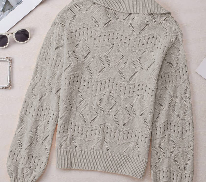 Hollow Out Johnny Collar Sweater
