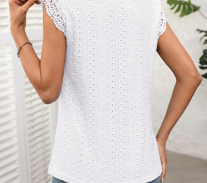 Lace Detail Round Neck Cap Sleeve Top