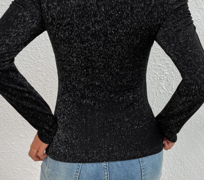 Metallic Round Neck Puff Sleeve Blouse