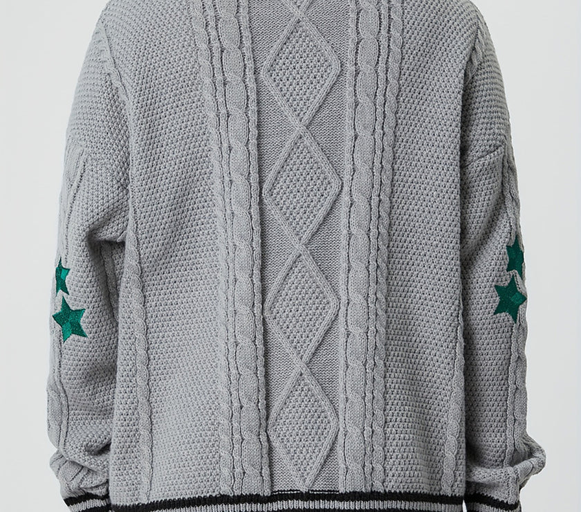 Star Embroidered V-Neck Long Sleeve Cardigan
