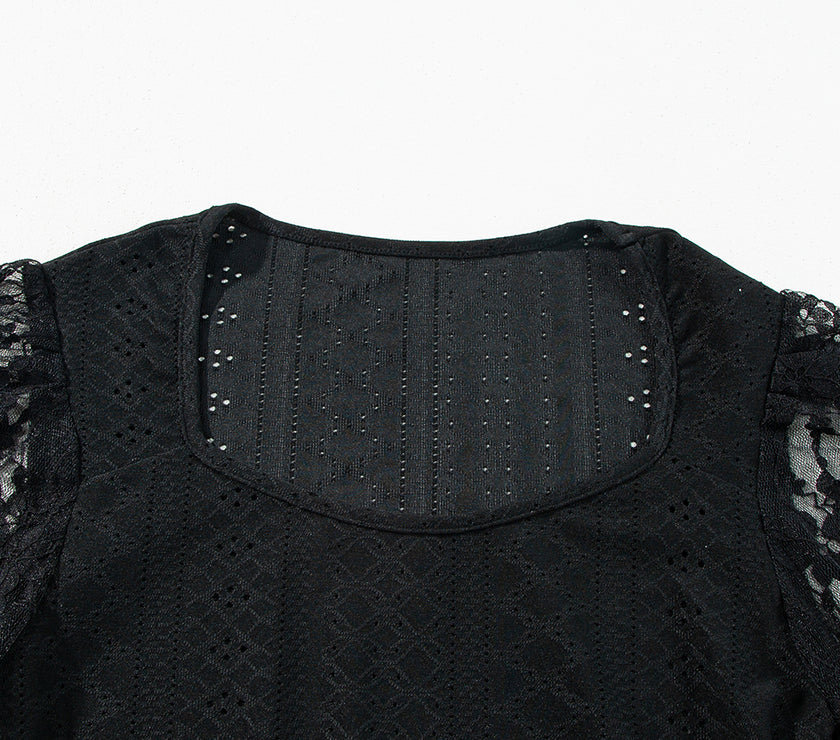 Eyelet Lace Long Sleeve Bodysuit