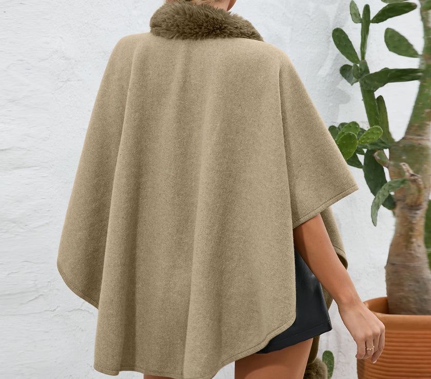 Fuzzy Trim Open Front Poncho