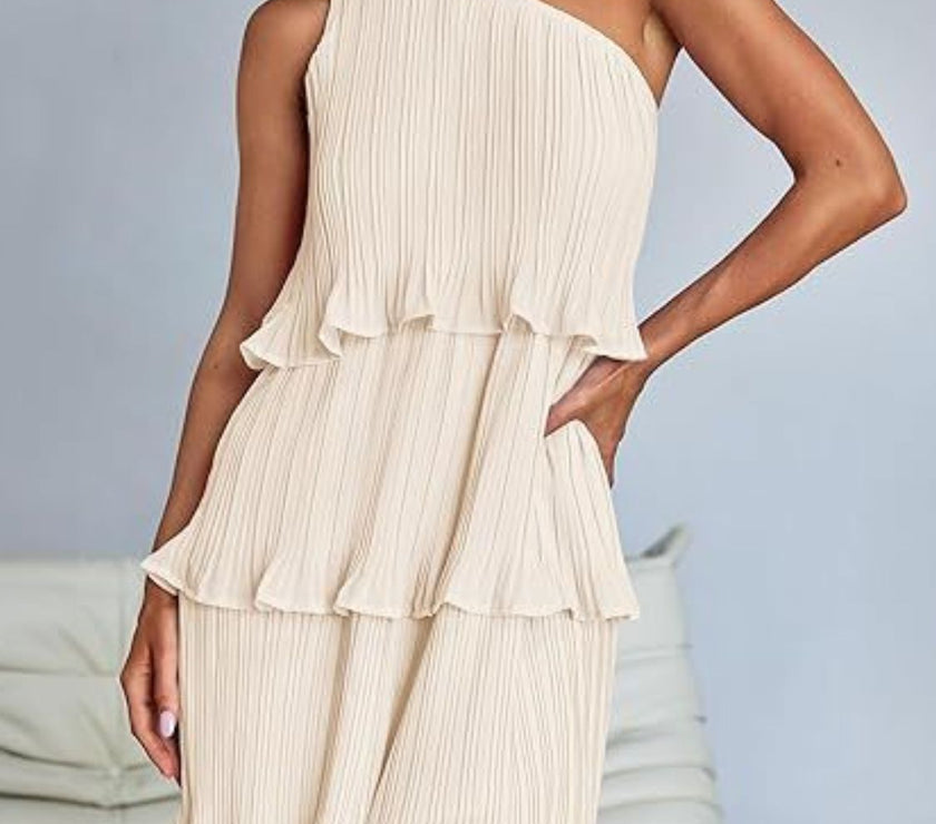 Layered Single Shoulder Mini Dress