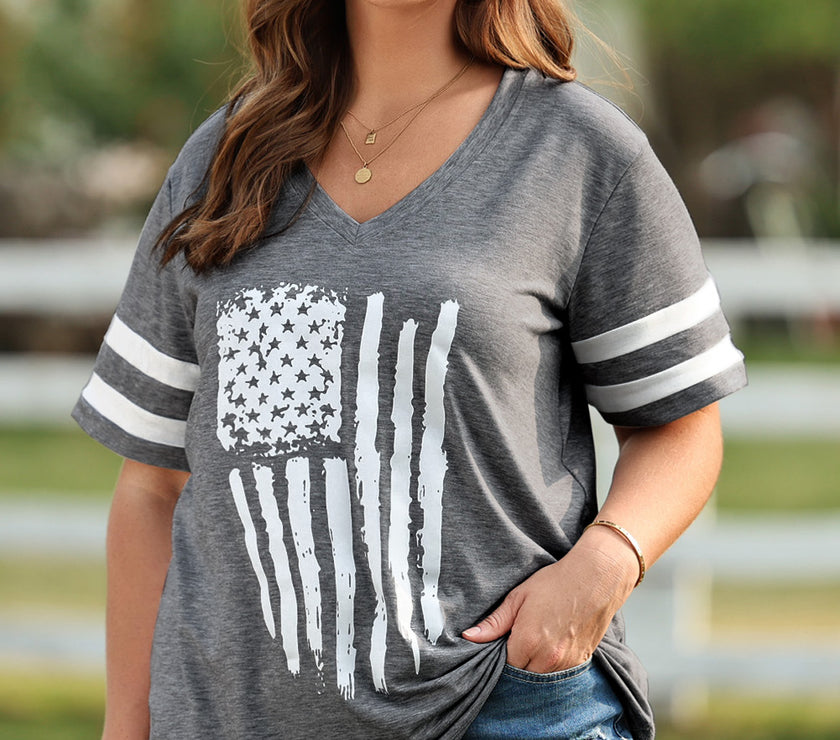 Plus Size US Flag Graphic V-Neck Tee