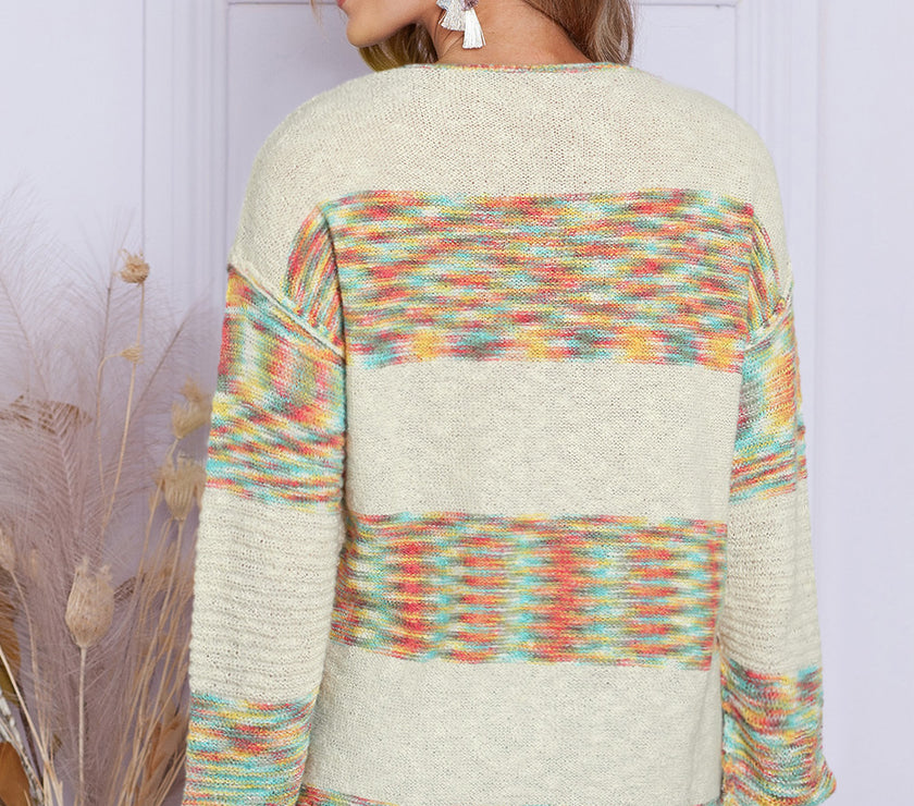 Contrast Half Button Long Sleeve Sweater