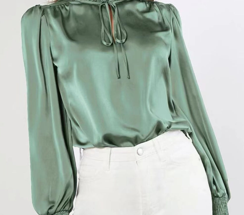 Frill Tied Lantern Sleeve Blouse