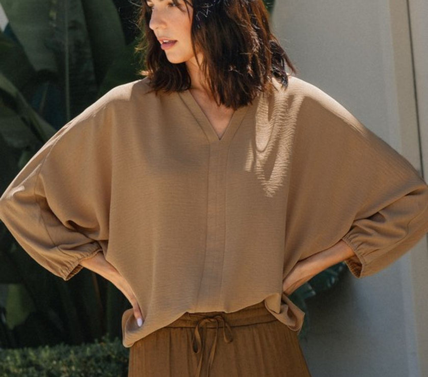 Annie Wear Notched Batwing Sleeve Blouse