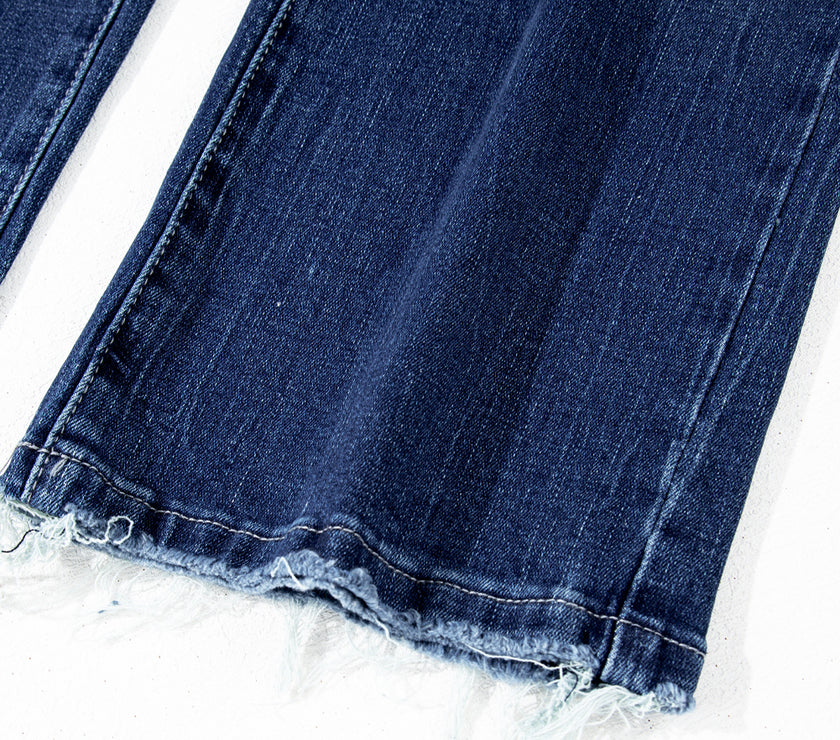 Sail Blue Mineral Wash Raw Hem High Waist Flared Jeans