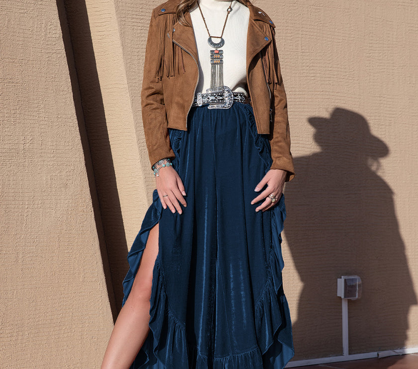 Slit Ruffled Wide Leg Pants