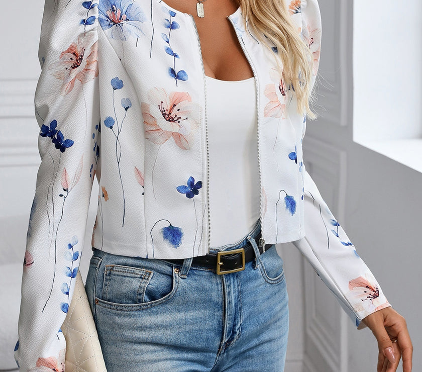 Printed Zip Up Long Sleeve Jacket