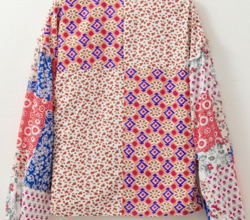 Printed Tie Neck Long Sleeve Blouse