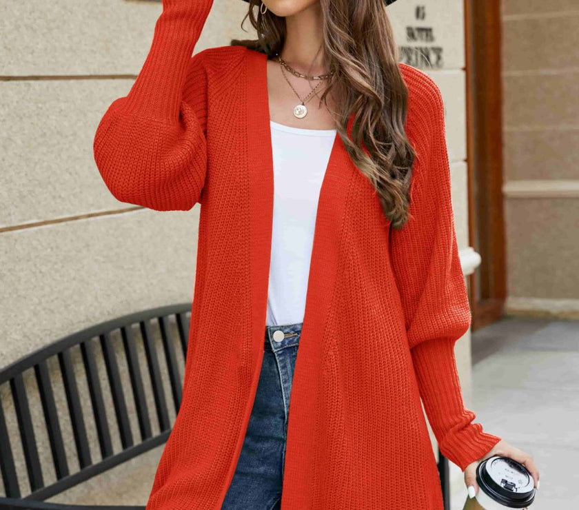 Open Front Lantern Sleeve Cardigan