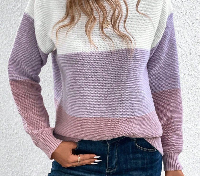Color Block Drop Shoulder Long Sleeve Sweater