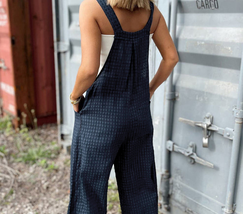Plaid Wide Strap Wide Leg Overalls