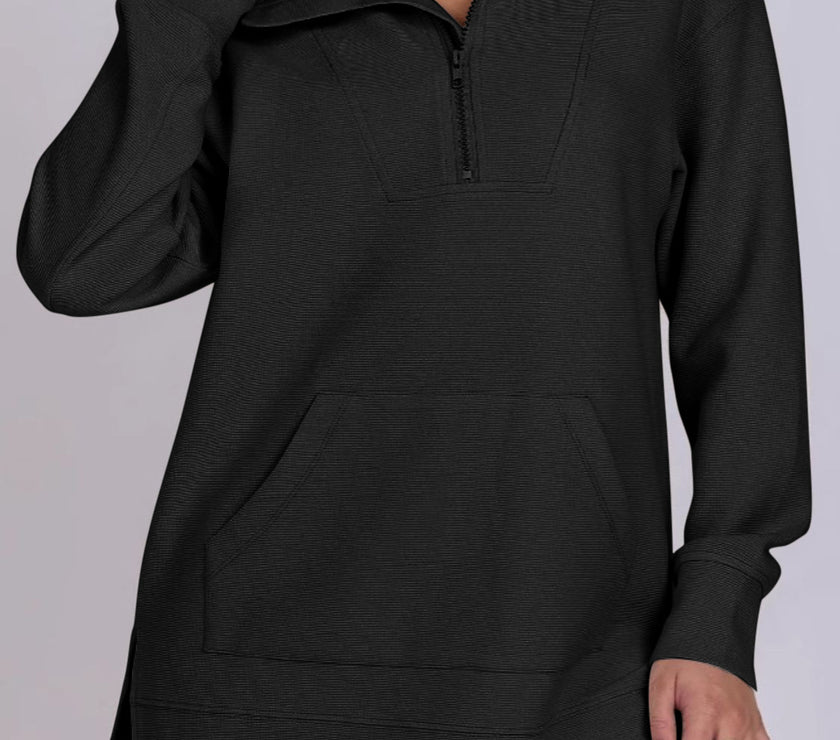 ฺHigh-Low Quarter Zip Long Sleeve Sweatshirt