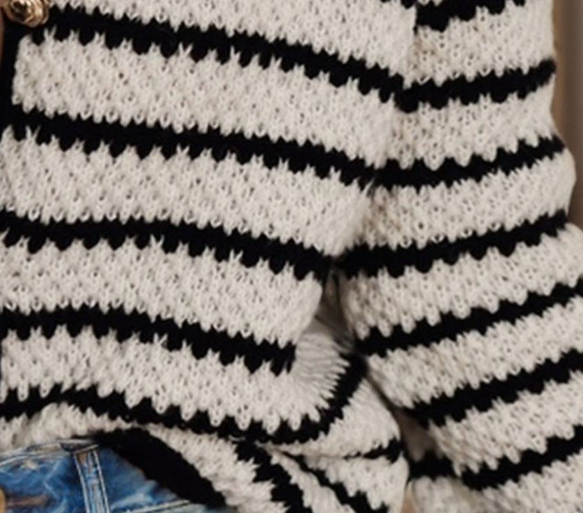 Striped Button Up Long Sleeve Cardigan