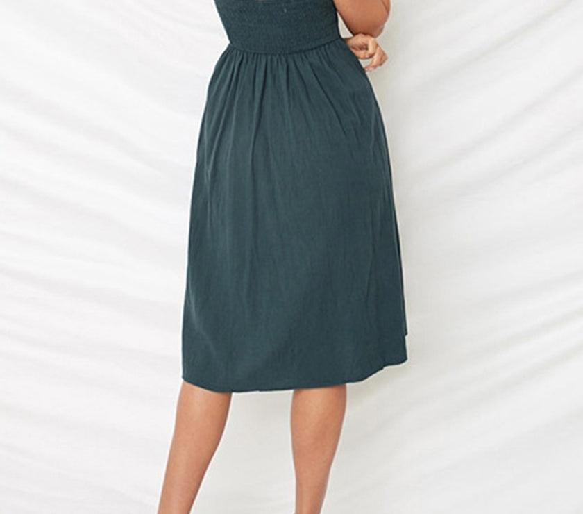 Cutout Smocked Sweetheart Neck Cami Dress