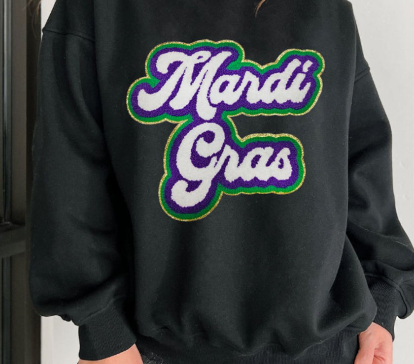 MARDI GRAS Round Neck Drop Shoulder Sweatshirt