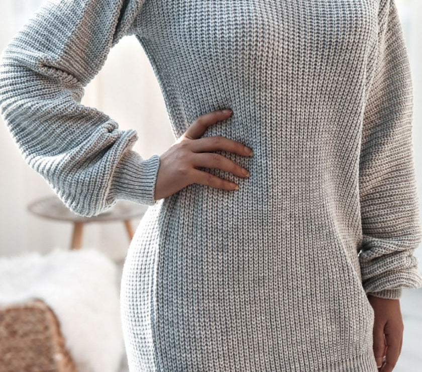 Boat Neck Long Sleeve Mini Sweater Dress