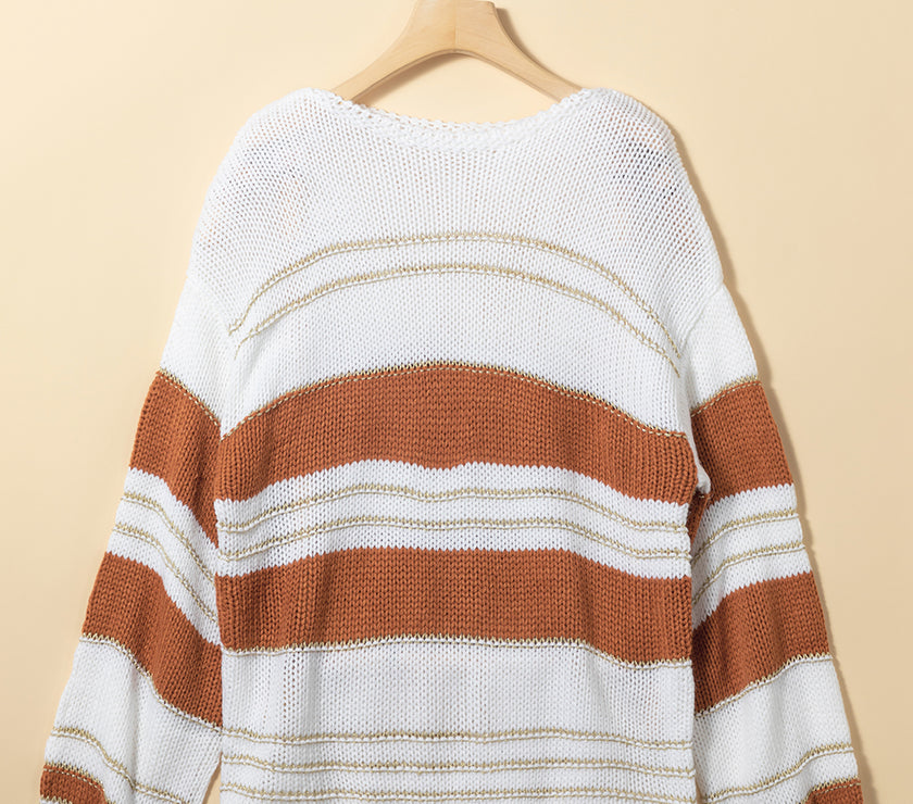 Striped Round Neck Dropped Shoulder Sweater