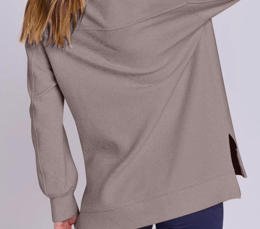 ฺHigh-Low Quarter Zip Long Sleeve Sweatshirt