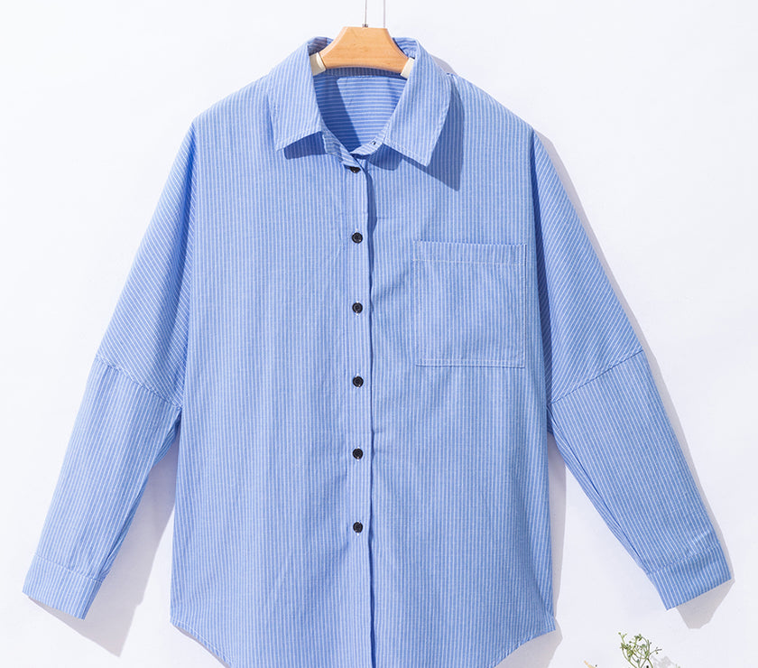 Striped Collared Neck Long Sleeve Shirt