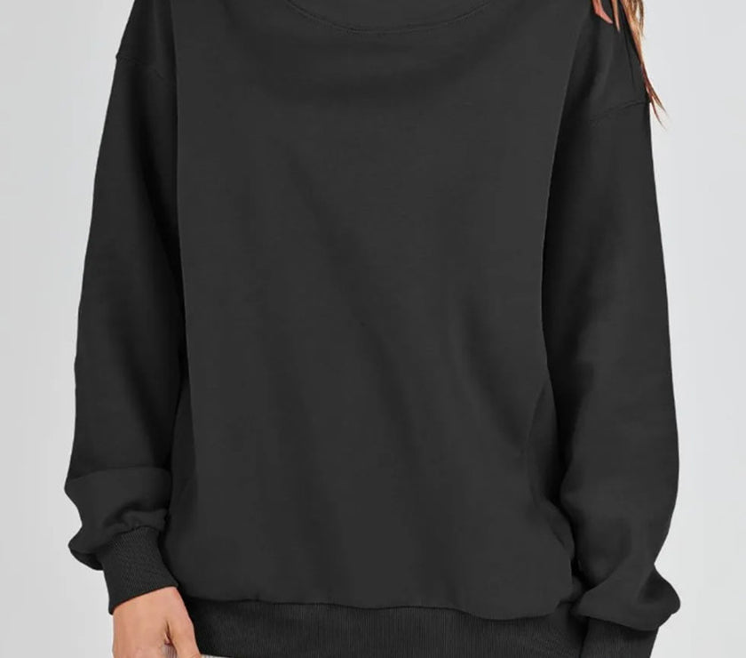 Mock Neck Drop Shoulder Long Sleeve Sweatshirt