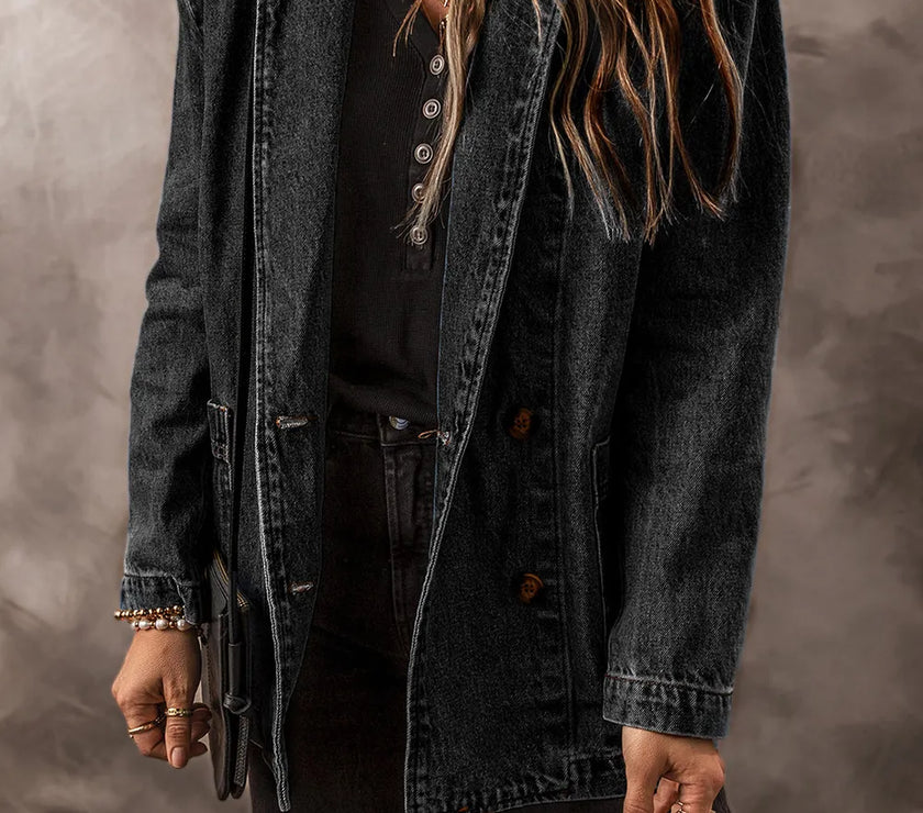 Pocketed Long Sleeve Denim Jacket