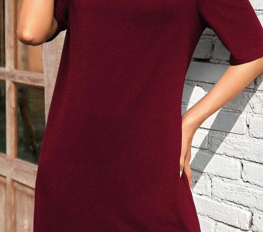 Asymmetrical Neck Half Sleeve Mini Dress