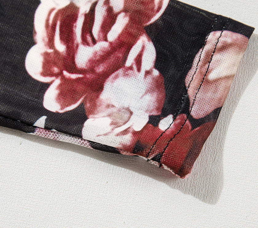 Floral Mock Neck Long Sleeve Mesh Top