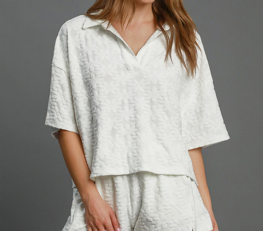 Umgee Floral Elastic Waist Jacquard Shorts with Pockets