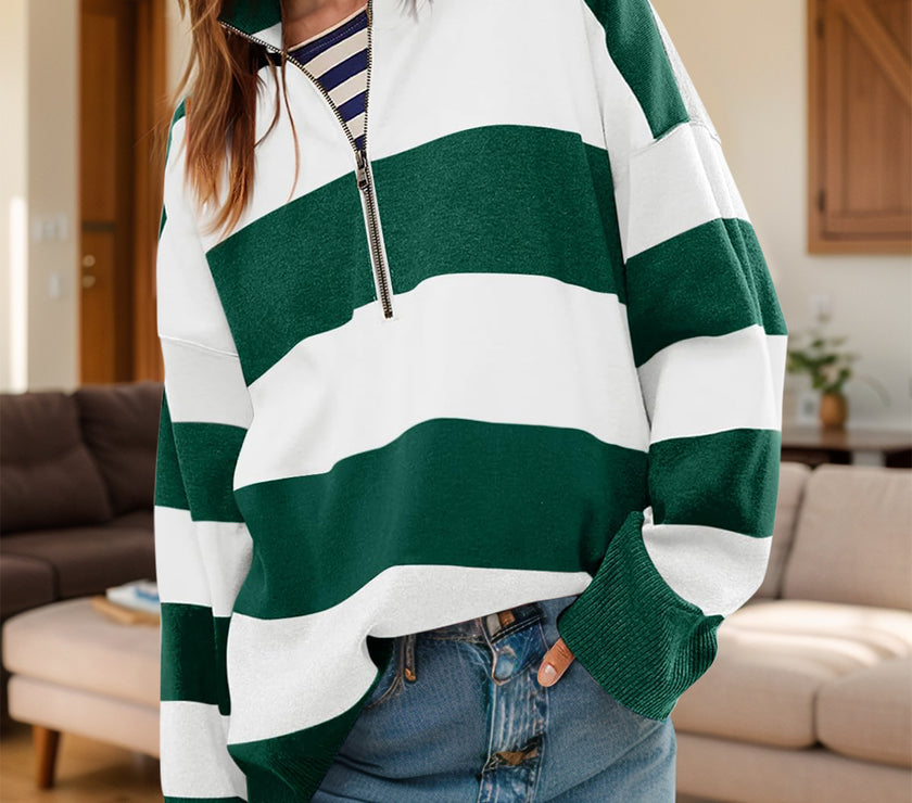 Color Block Half Zip Long Sleeve Sweater