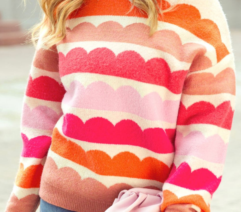 Contrast Boat Neck Long Sleeve Sweater