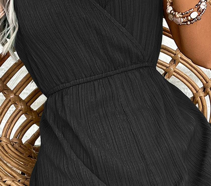Textured Surplice Sleeveless Romper