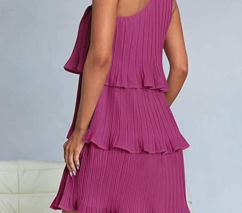 Layered Single Shoulder Mini Dress