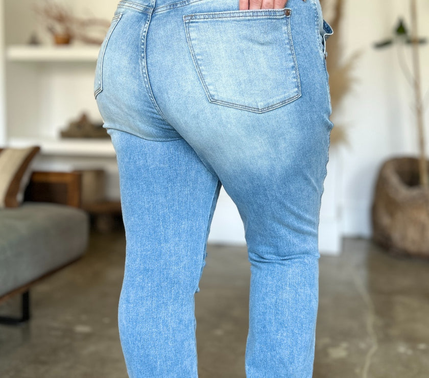 Judy Blue Full Size Distressed Straight Jeans with Patch Pockets
