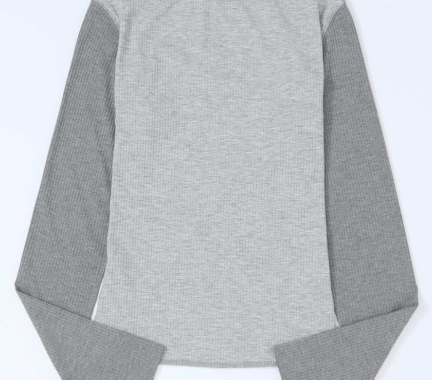 Exposed Seam Contrast Round Neck Long Sleeve T-Shirt