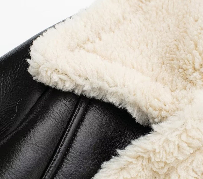 Collared Neck Long Sleeve Plush Cropped Jacket