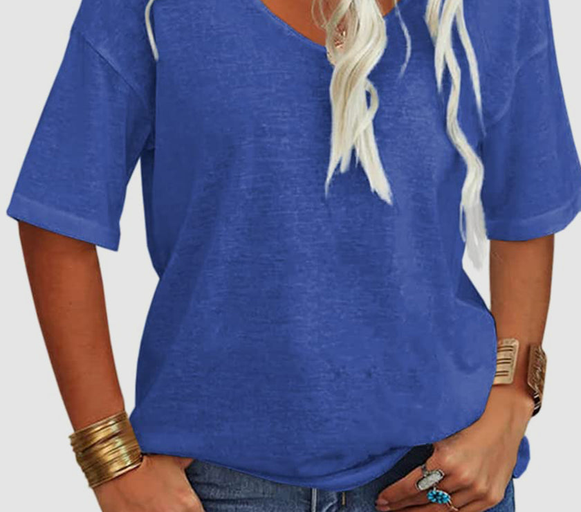 V-Neck Dropped Shoulder Half Sleeve T-Shirt
