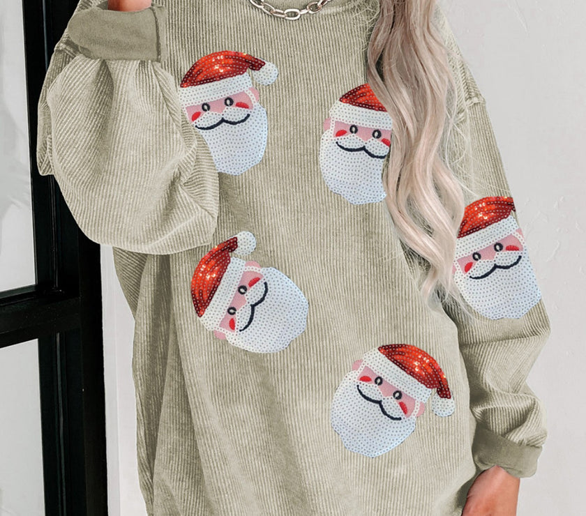 Sequin Santa Patch Ribbed Sweatshirt