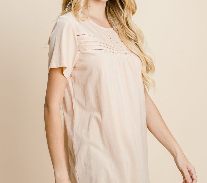 Cotton Bleu by Nu Label Eyelet Round Neck Short Sleeve T-Shirt