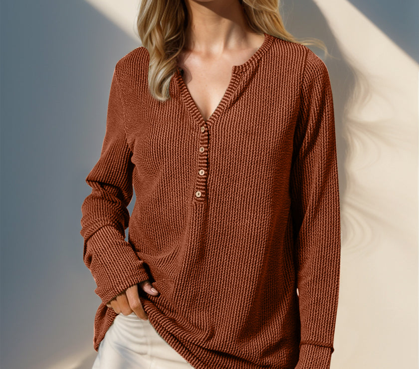 Double Take Full Size Notched Thumbhole Long Sleeve T-Shirt