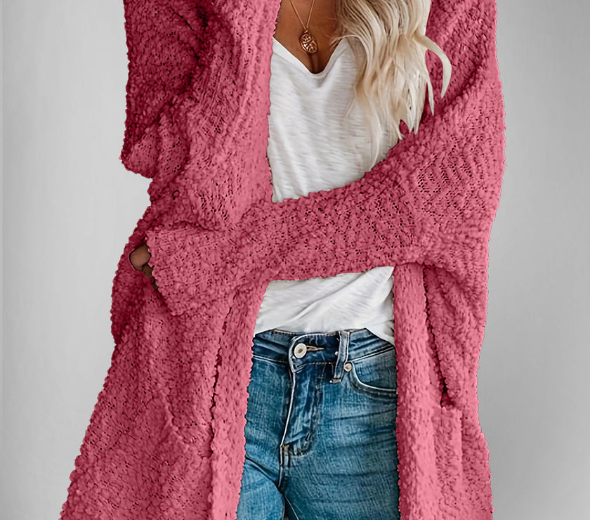 Double Take Pocketed Open Front Long Sleeve Cardigan