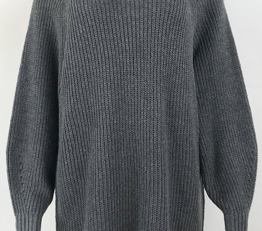 Mock Neck Dropped Shoulder Sweater Dress