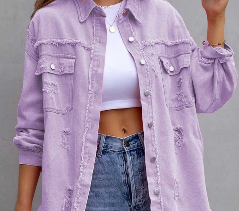 Distressed Drop Shoulder Denim Jacket